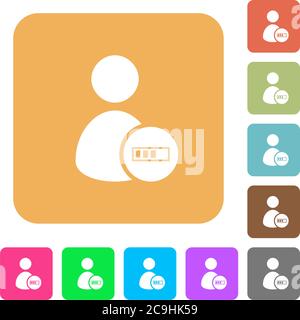 User account processing flat icons on rounded square vivid color backgrounds. Stock Vector