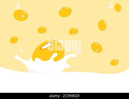 Soy beans fall into soy milk, causing a splash of soy milk. Soy milk are good sources of protein and cheap. Stock Vector