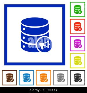 Database alerts flat color icons in square frames on white background Stock Vector