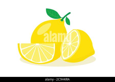 Lemon isolated on white background. Lemon vector cut half on white background. Stock Vector