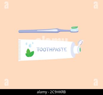 Herbal toothpaste and toothbrush isolated on pink background. Stock Vector