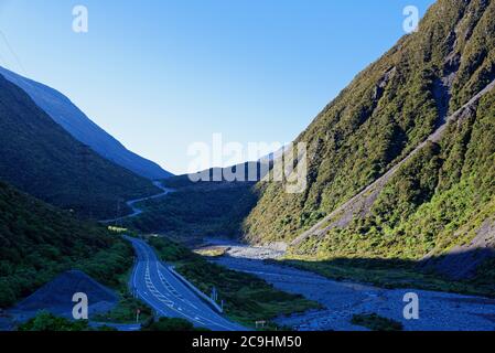 Otira Gorge along the Great Alpine Highway, New Zealand Stock Photo