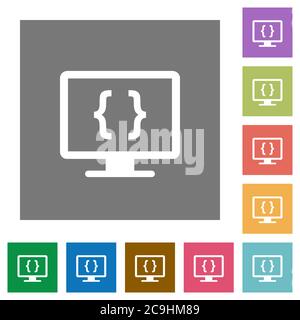 Developing application flat icons on simple color square backgrounds Stock Vector