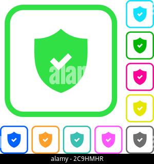Active security vivid colored flat icons in curved borders on white background Stock Vector