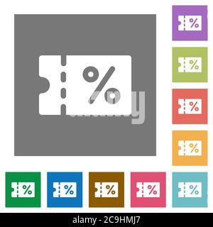 Coupon flat icons on simple color square backgrounds Stock Vector