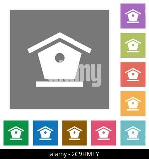 Bird feeder flat icons on simple color square backgrounds Stock Vector