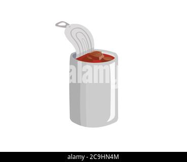Canned fish isolated on white background. Mackerel in tomato sauce isolated on white. Stock Vector