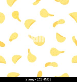 Potato chips seamless pattern background. Seamless potato chips on white background. Stock Vector
