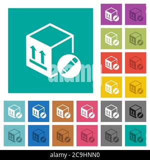 Package edit multi colored flat icons on plain square backgrounds. Included white and darker icon variations for hover or active effects. Stock Vector