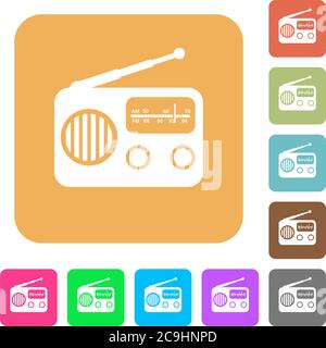 Vintage retro radio flat icons on rounded square vivid color backgrounds. Stock Vector