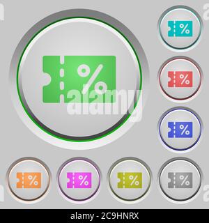 Coupon color icons on sunk push buttons Stock Vector