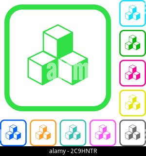 Cubes vivid colored flat icons in curved borders on white background Stock Vector
