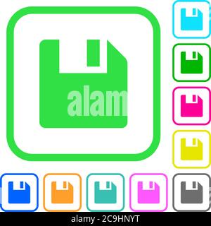Save data vivid colored flat icons in curved borders on white background Stock Vector