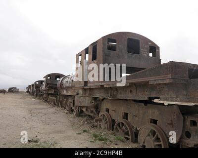 Uyuni Bolivia, South America - Jan 26, 2014 - abandoned trains in salar Uyuni desert, Bolivia Stock Photo