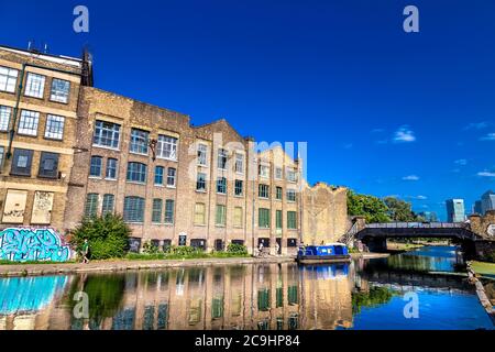 The back of Ragged School Museum and Regents Canal, Tower Hamlets, London, UK Stock Photo