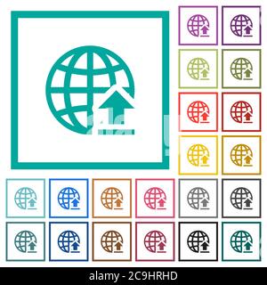 Upload to internet flat color icons with quadrant frames on white background Stock Vector