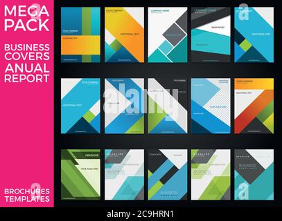 Mega Pack of Business Annual Report Brochure Templates, Squares, Lines, Triangles, Waves Eps 10 Stock Vector