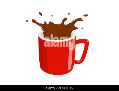 Splash chocolate drink on red cup isolated on white background. Splash cocoa on red cup. Stock Vector