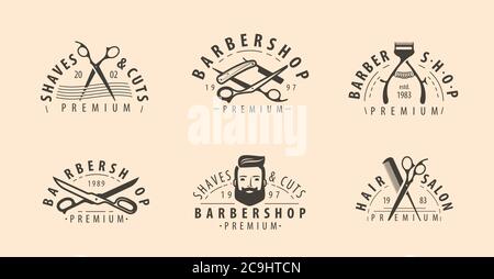 Barbershop symbol or logo. Hairdressing salon, beauty concept Stock Vector