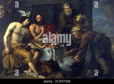 Jacob van Oost (I) - Mercury and Jupiter in the House of Philemon and Baucis. Stock Photo