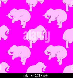 seamless pattern of dancing elephants on a pink background. Vector image Stock Vector