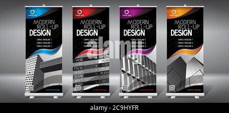 Roll-up templates (85x200 cm) - modern office buildings, skyscrapers Stock Vector