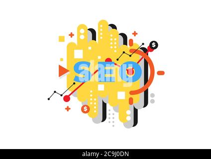SEO on geometric abstract background. Search engine optimization concept. Dynamic shapes composition. Flat and clean style. Applicable for any graphic Stock Vector