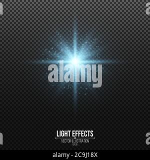 Shining blue star with glitters isolated on a dark transparent background. Glowing dust. Glittering elements. Vector illustration. EPS 10 Stock Vector