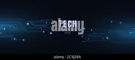 Technology futuristic background of glowng blue computer circuit. Science banner. Hi-tech template. Vector Illustration. EPS 10 Stock Vector