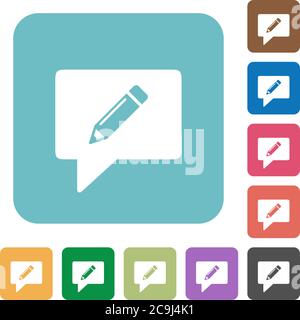 writing comment white flat icons on color rounded square backgrounds Stock Vector