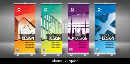 Roll-up templates (85x200 cm) - modern office buildings, skyscrapers Stock Vector