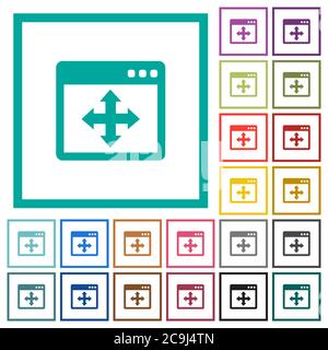 Move window flat color icons with quadrant frames on white background Stock Vector