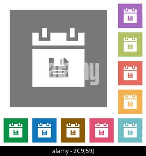 Save schedule data flat icons on simple color square backgrounds Stock Vector