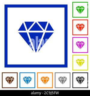 Diamond flat color icons in square frames on white background Stock Vector