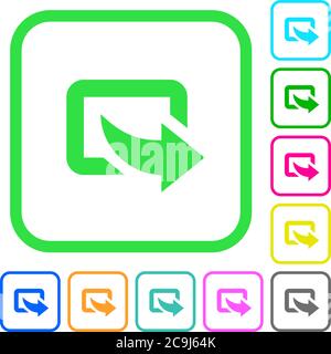 Export symbol with bottom right arrow vivid colored flat icons in curved borders on white background Stock Vector