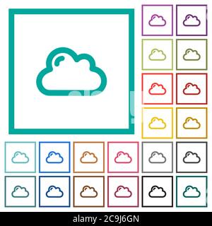 Single cloud flat color icons with quadrant frames on white background Stock Vector