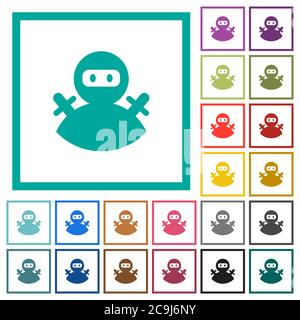 Ninja avatar flat color icons with quadrant frames on white background Stock Vector