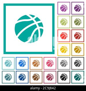 Basketball flat color icons with quadrant frames on white background Stock Vector