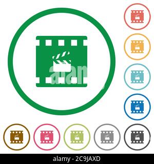 Movie production flat color icons in round outlines on white background Stock Vector