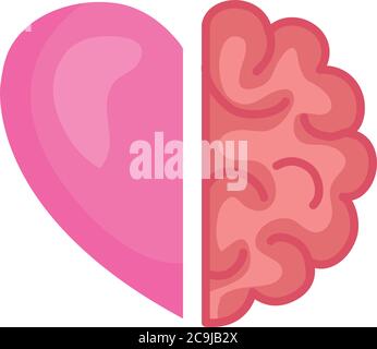 half brain and heart, conflict between emotions and rational thinking Stock Vector