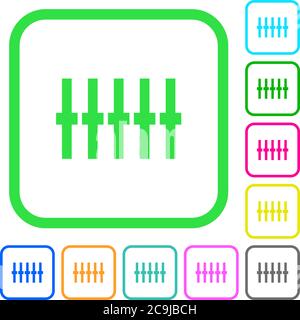Graphical equalizer vivid colored flat icons in curved borders on white background Stock Vector