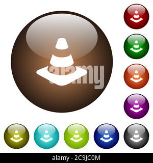 Traffic cone white icons on round color glass buttons Stock Vector