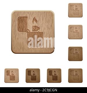 Lighter on rounded square carved wooden button styles Stock Vector