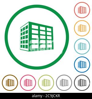 Office block flat color icons in round outlines on white background Stock Vector
