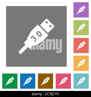High speed USB flat icons on simple color square backgrounds Stock Vector