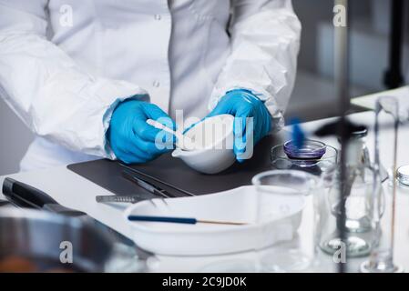 Food safety inspector working in laboratory. Stock Photo