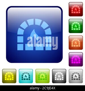 Stone oven icons in rounded square color glossy button set Stock Vector