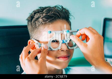 Ophthalmologist carrying out visual acuity test. Stock Photo