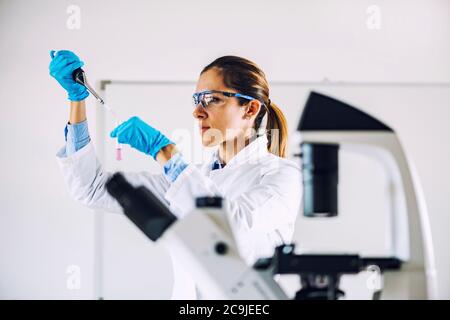 Young scientist working in her lab. Stock Photo