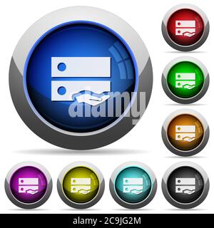 Shared drive icons in round glossy buttons with steel frames Stock Vector